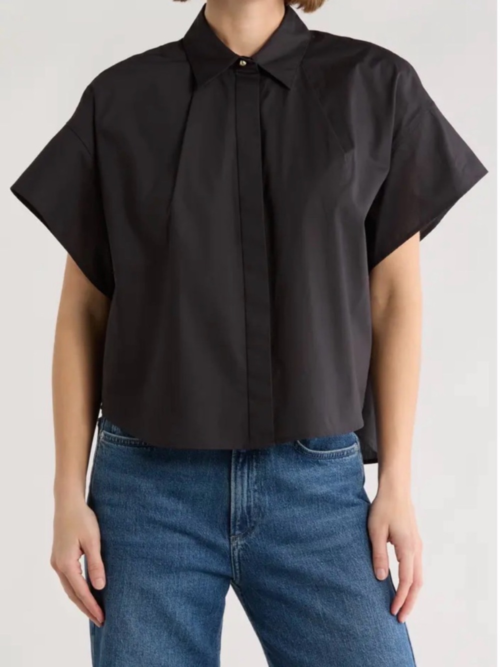 rag & bone Maura Short Sleeve Cotton Poplin Button-Up Shirt in Black